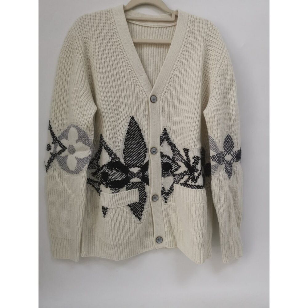Pre-owned LV Women's Loose Knit Cardigan, V-Neck Long Sleeve Sweater Coat